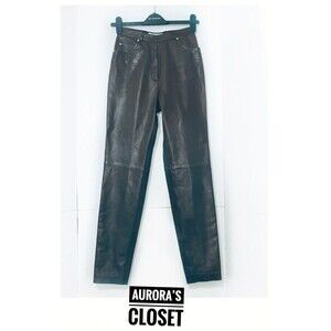Escada 34 Brown Leather Pants Straight Leg Pockets Buffy Y2K